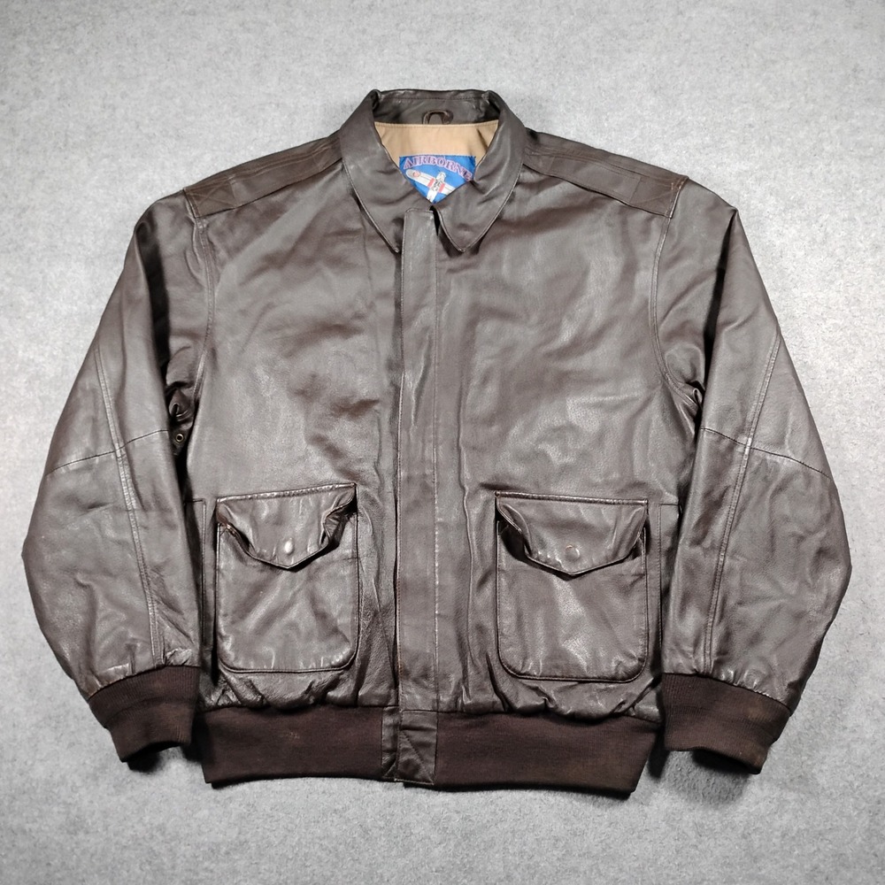Airborne Men's Brown Genuine Leather A-2 Bomber Flight Jacket Size Large Tall
